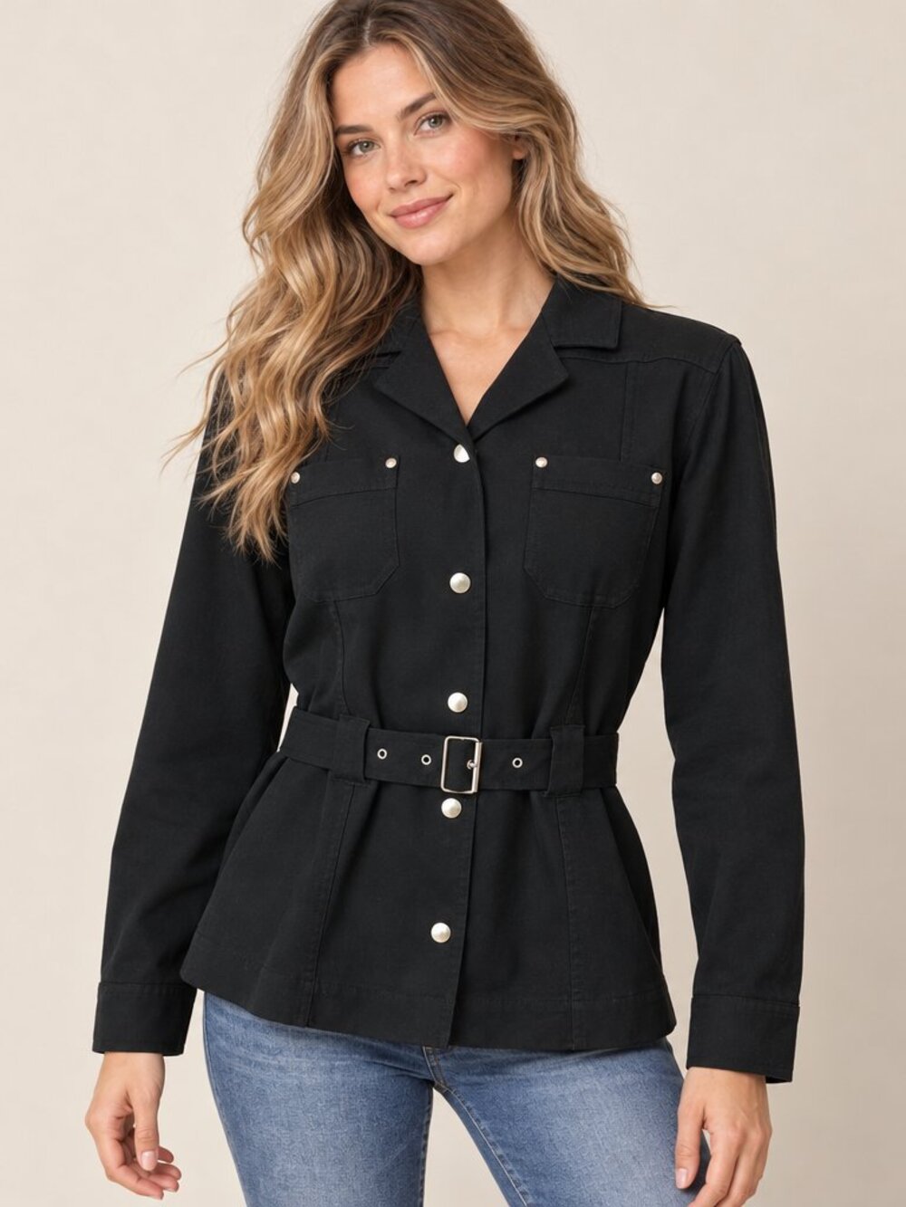 Liz Claiborne Petite Black Stretch Utility Jacket Women's S Cotton Blend